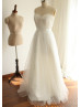 Ivory Sweetheart Strapless Lace Tulle Pearls Decorated Long Wedding Dress
